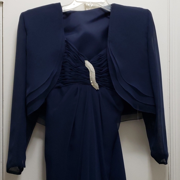 Vintage Navy Gown Formal Wedding Dress Saks - Picture 2 of 12